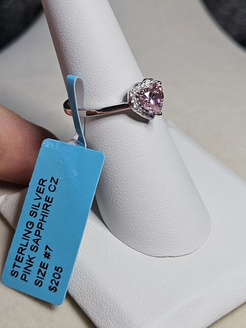 Pink Heart Halo Ring Sterling Silver